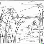 DALL·E 2024-01-17 18.13.38 - coloring book page of father and son waterfoul hunting in a marsh