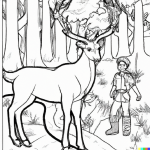 DALL·E 2024-01-17 18.13.45 - a coloring book page of a young deer hunter walking through the woods