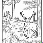 DALL·E 2024-01-17 18.13.53 - a coloring book page of a young deer hunter walking through the woods